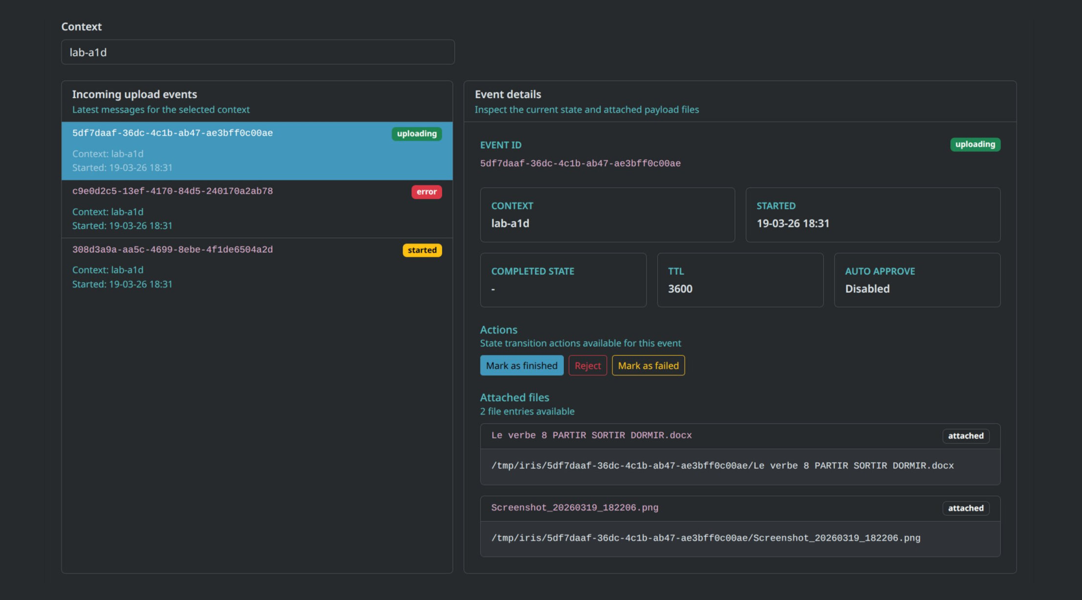 Diagrama de flujo y estados de la herramienta Iris
